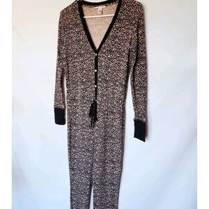 Victoria's Secret Thermal Jumpsuit XS Leopard Rose Pink One Piece Pajamas Cotton